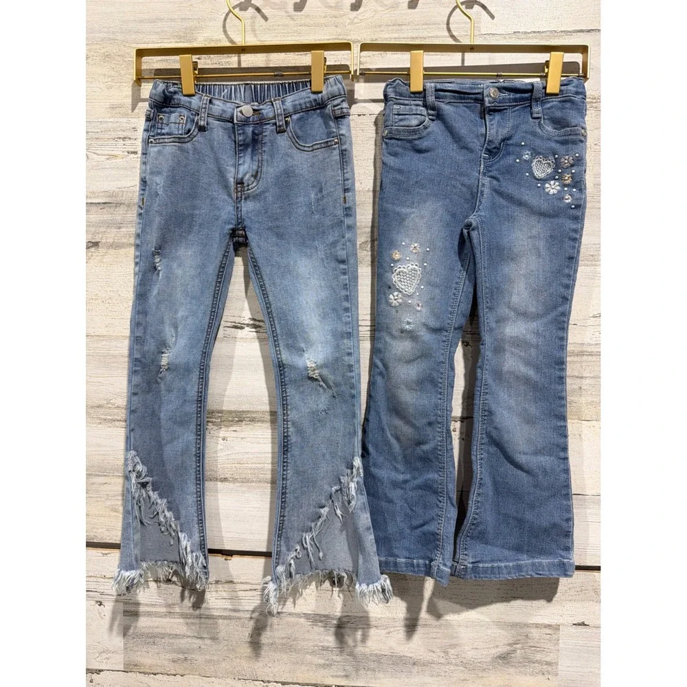 Hayden Wallflower Jeans Girls 6 Blue Distressed Embroidered Flare Bundle